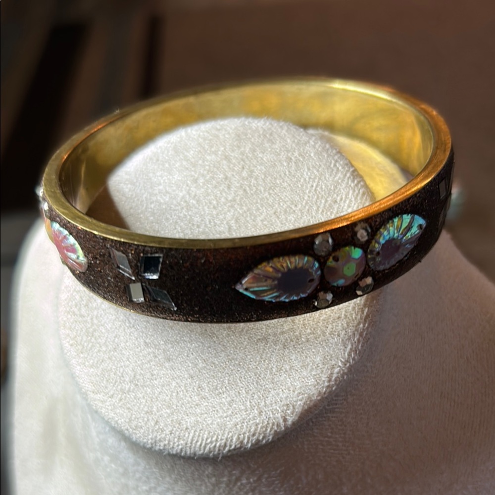 Gold and Brown Enamel Bracelet with Intricate Patterns